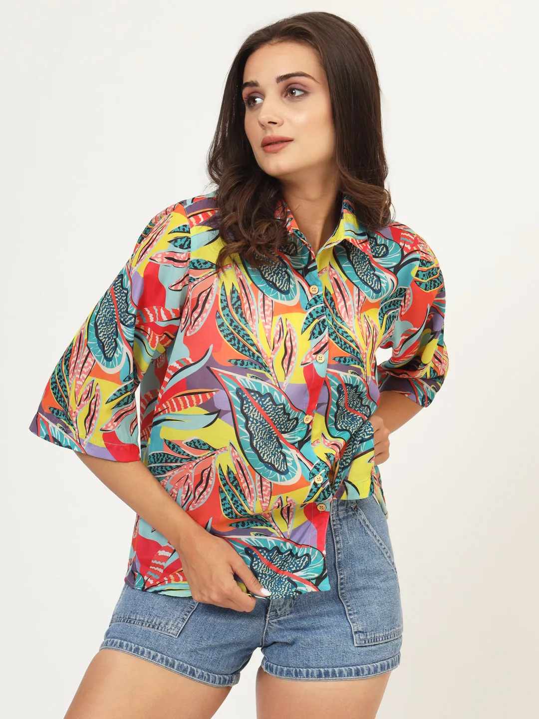 Women Classic Floral Printed Oversize Shirt