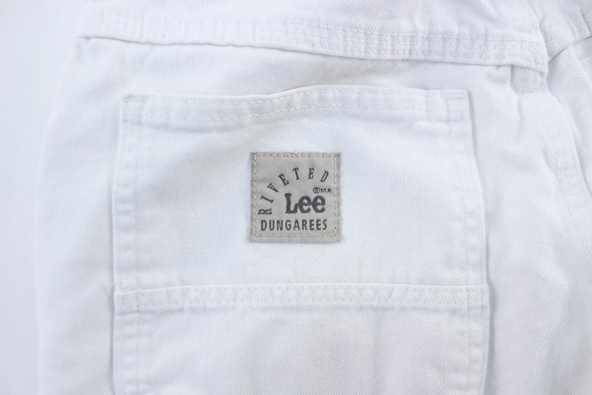 Women's Lee Riveted Dungarees Logo Patch White Denim Jeans