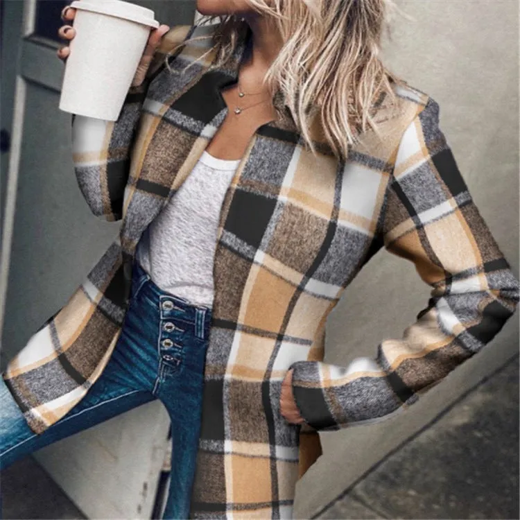 Women's Street Trendy Plaid Slim Coat