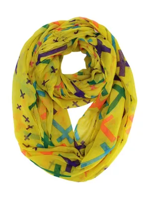 Yellow Multicolor Cross Print Infinity Scarf