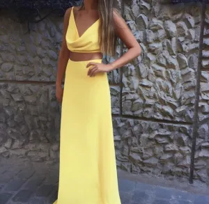 Yellow Two Piece Fashion new prom dress party dress evening dress    fg2066